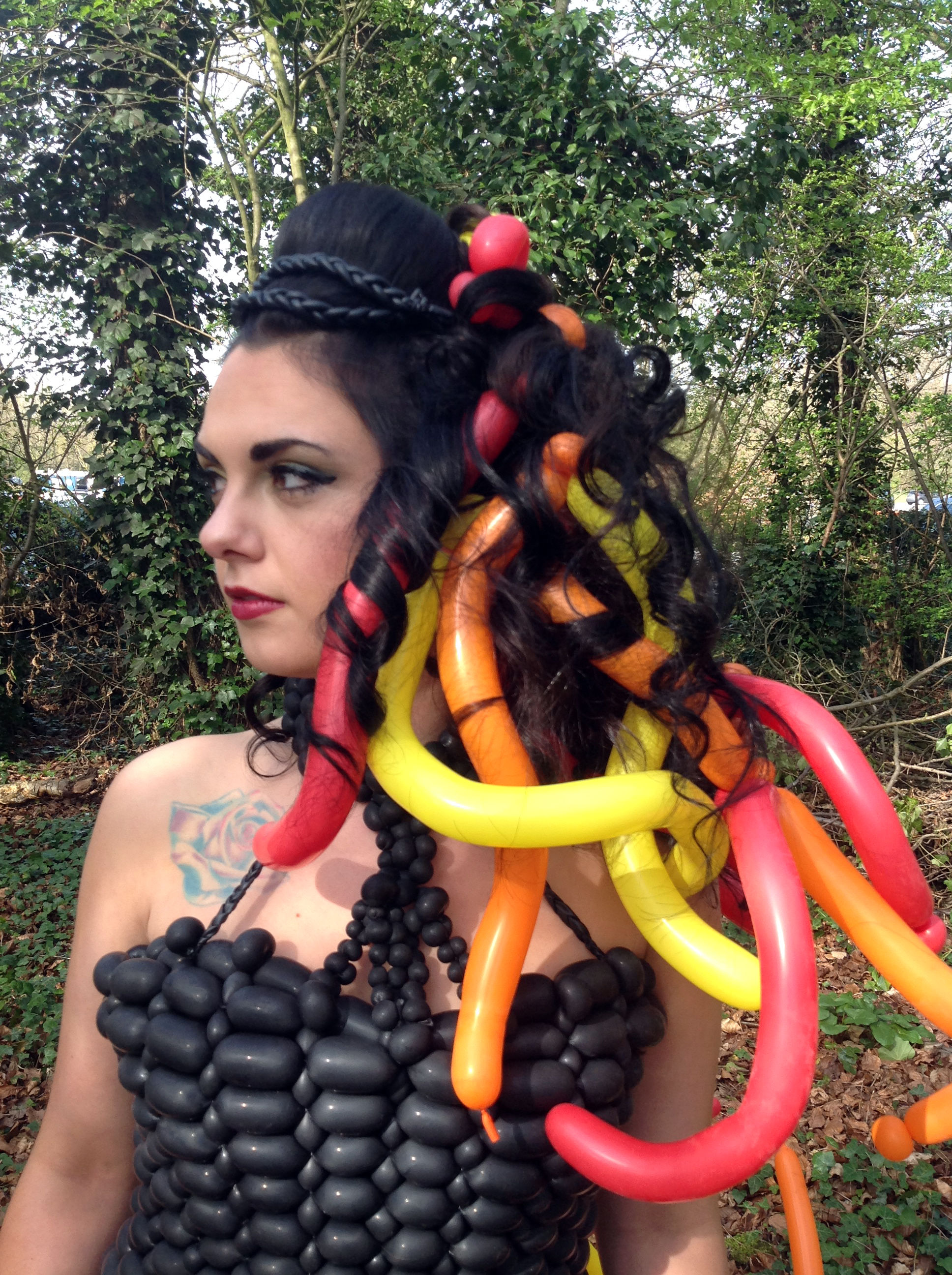 Close up of hunger games model hair in forest