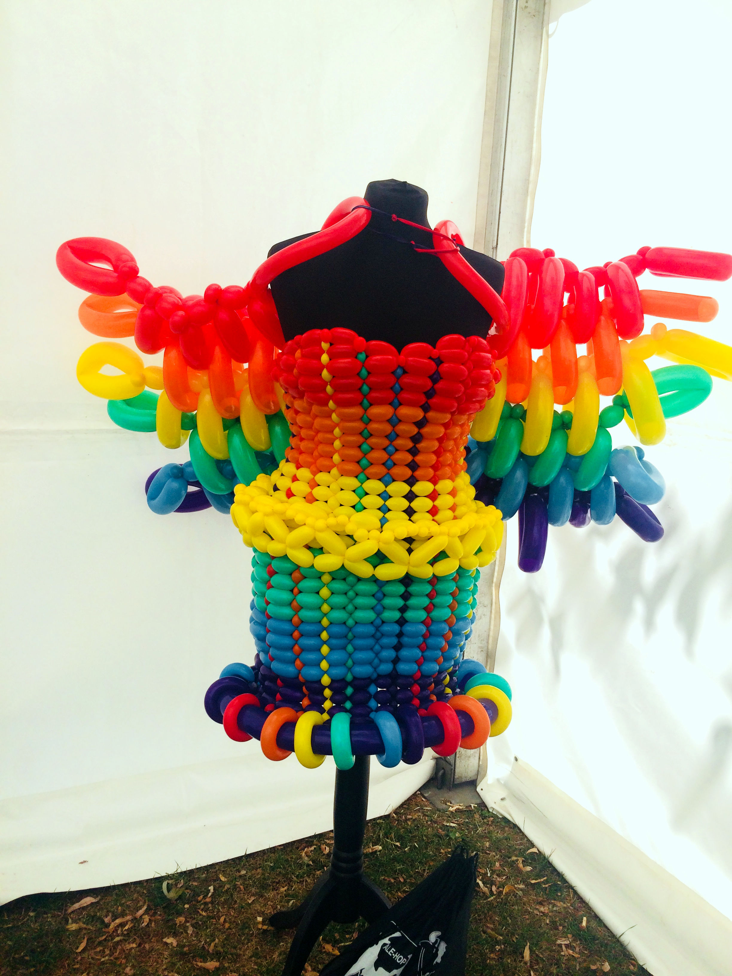 Nadine Coyles pride balloon dress on mannequin